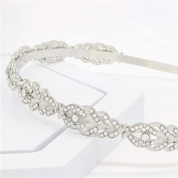 Flower Design Rhinestone Crystal Wedding Headband Bridal Headpieces Simple - Picture 4 of 7